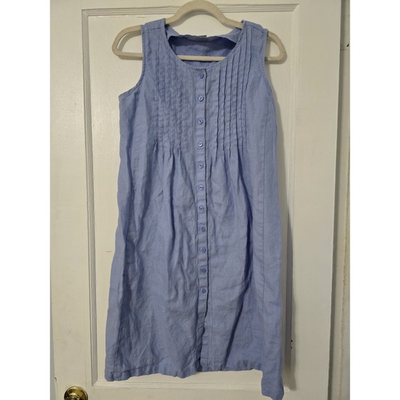L.L. Bean Dresses & Skirts - Ll Bean‎ Linen Blue Sleeveless Dress Size 6